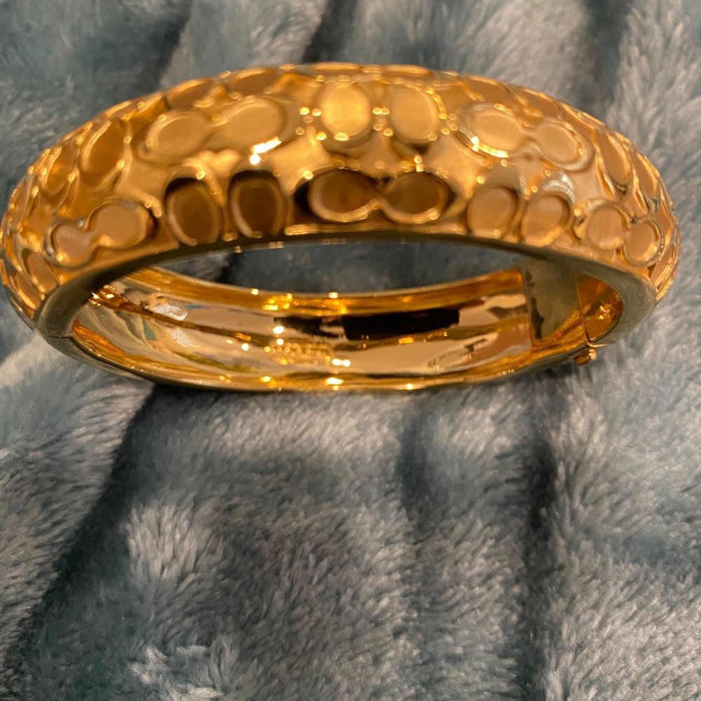 Coach Dome Gold Hinged Bracelet with Signature "C"